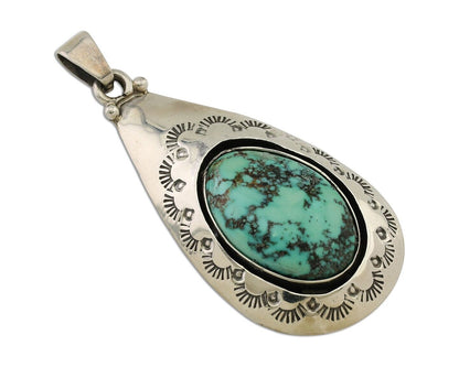 Navajo Pendant 925 Silver Blue Gem Turquoise Artist Signed MC C.80's