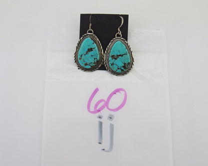 Navajo Dangle Earrings 925 Silver Natural Turquoise Artist Signed Mike Begay C80