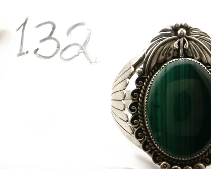 Navajo Bracelet .925 Silver Natural Mined Malachite Signed C. ATENCIO C.80's