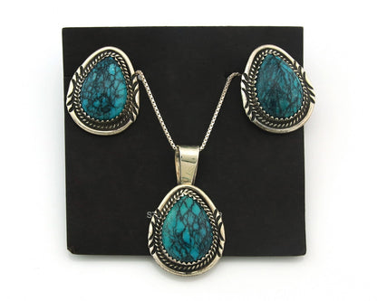 Navajo Necklace Earrings Set Sterling Silver Turquoise Vintage Signed Begay