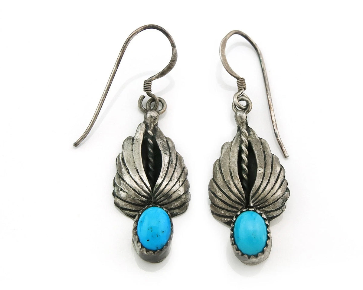 Navajo Dangle Earrings Sterling Silver Natural Turquoise Vintage Signed A