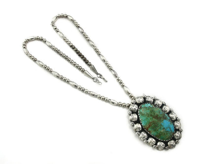 Navajo Bead Necklace Sterling Silver Natural Turquoise Signed Montoya