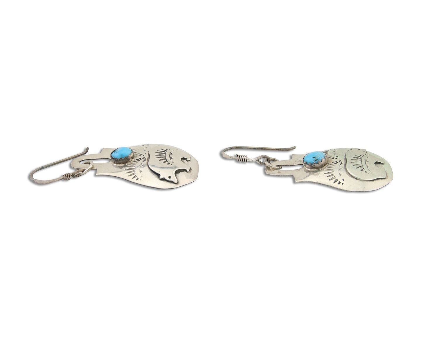 Navajo Dangle Earrings 925 Silver Natural Turquoise Artist Signed L. Ramon C.80s
