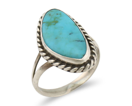 Navajo Ring 925 Silver Natural Turquoise Artist Signed Rabbit Stick C.80's