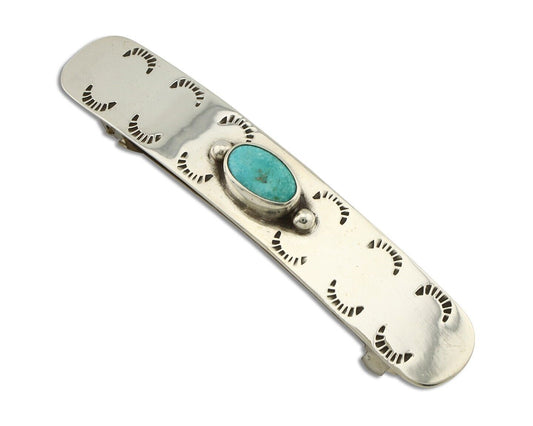 Women Navajo Hair Clip Barrette 925 Silver Hand Stamped Native American Artist