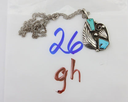 Navajo Turquoise Handmade Necklace 925 Silver Artist Signed Artist PM C.80's