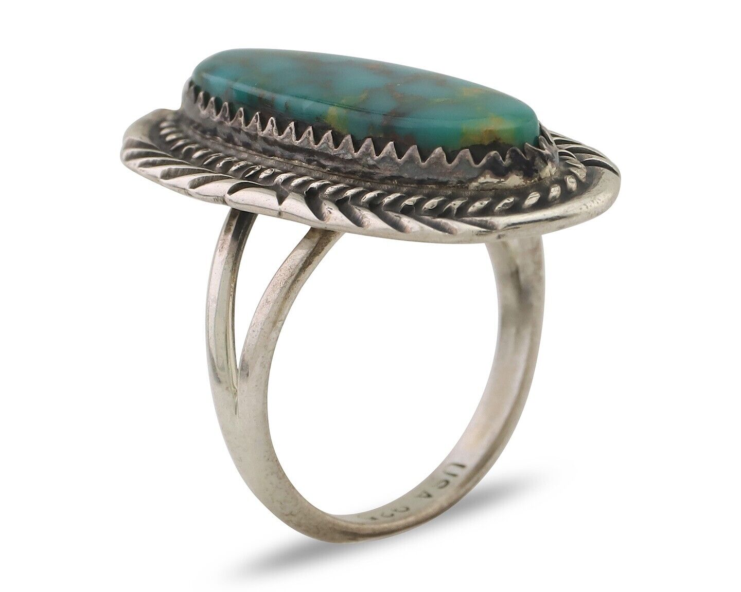 Navajo Ring 925 Silver Natural Blue Turquoise Artist Signed USA C.80's