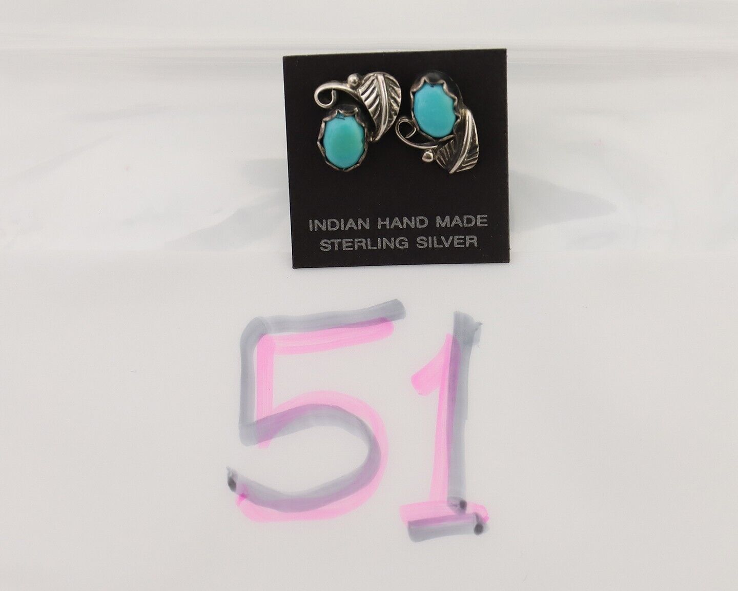 Navajo Handmade Earrings 925 Silver Natural Turquoise Native Artist C.80's