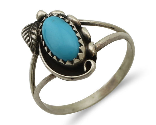 Navajo Ring 925 Silver Sleeping Beauty Turquoise Signed SkyStone Creations C80s