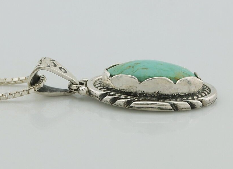 Navajo Necklace 925 Silver Natural Turquoise Sun Stamp C.80's