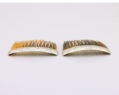 Navajo Hair Comb 925 Silver Hand Stamped Native American Artist 2 Piece Set C80s