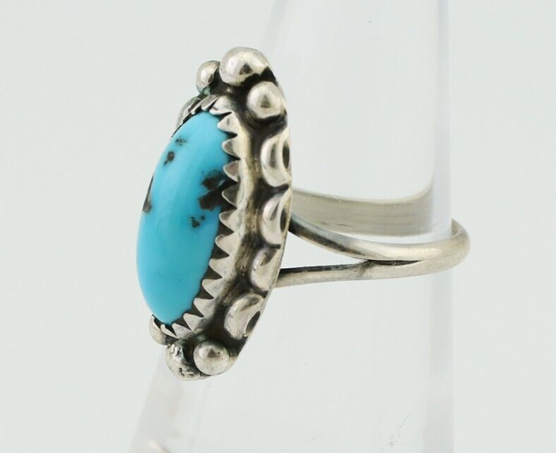 Navajo Ring 925 Silver Sleeping Beauty Turquoise Artist Signed SC C.80's