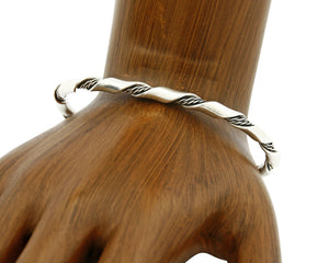 Navajo 3.8 mm Wide 925 Solid Sterling Silver Handmade Hand Stamped Cuff Bracelet