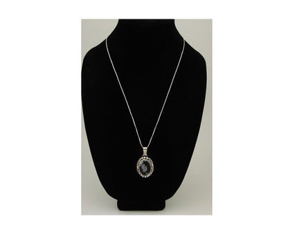 Navajo Necklace 925 Silver Onyx Natural Snowflake Agate Signed Native American