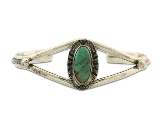 Vintage Navajo Bracelet 925 Silver Turquoise Traditional Handmade Signed Gecko