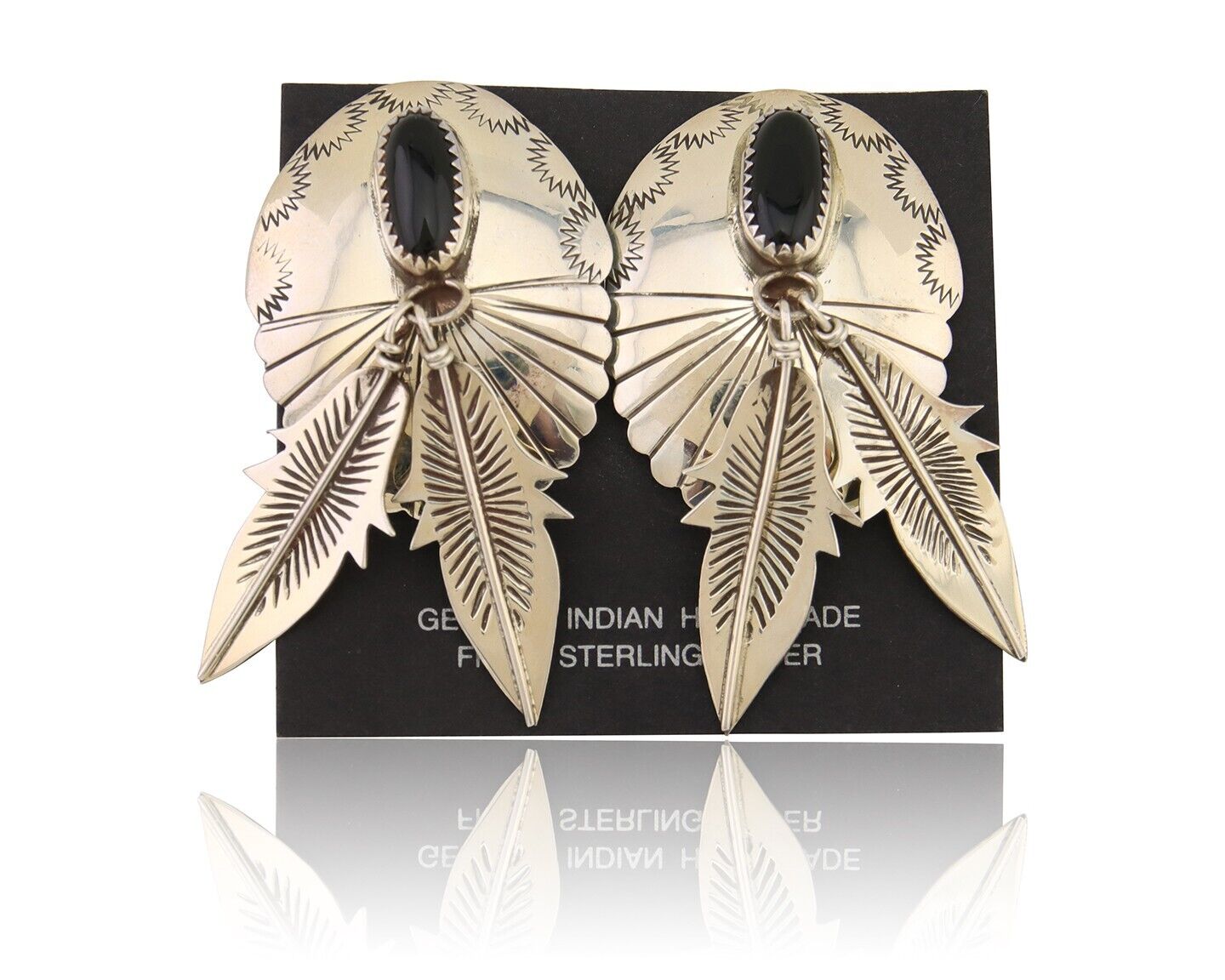 Navajo Handmade Earrings 925 Silver Onyx Native American Artist C.80's