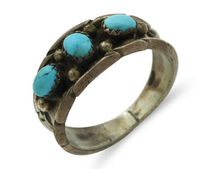 Zuni Ring .925 Silver Natural Sleeping Beauty Turquoise Signed DB C.80's