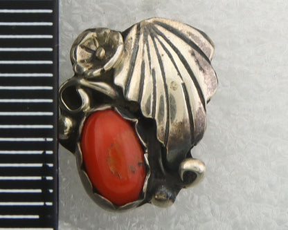 Navajo Earrings 925 Silver Natural Coral Native American Artist C.80's