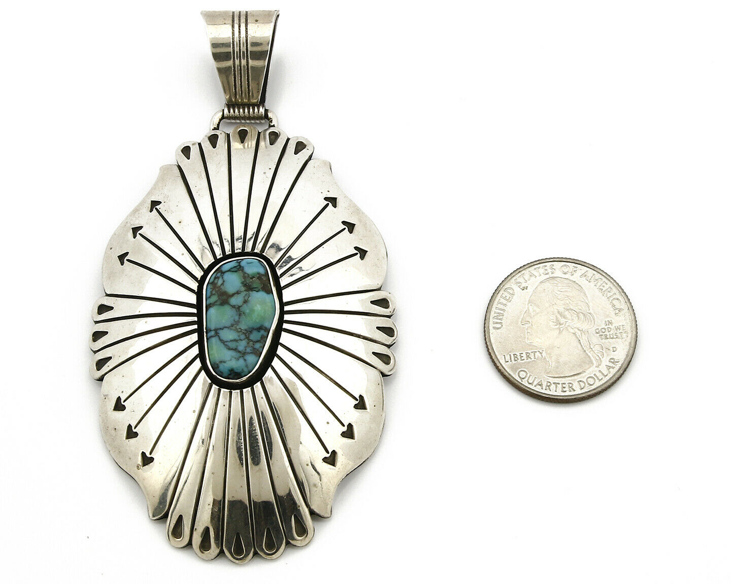 Navajo D Begay Pendant Natural Turquoise .925 Silver Hand Stamped C.80's