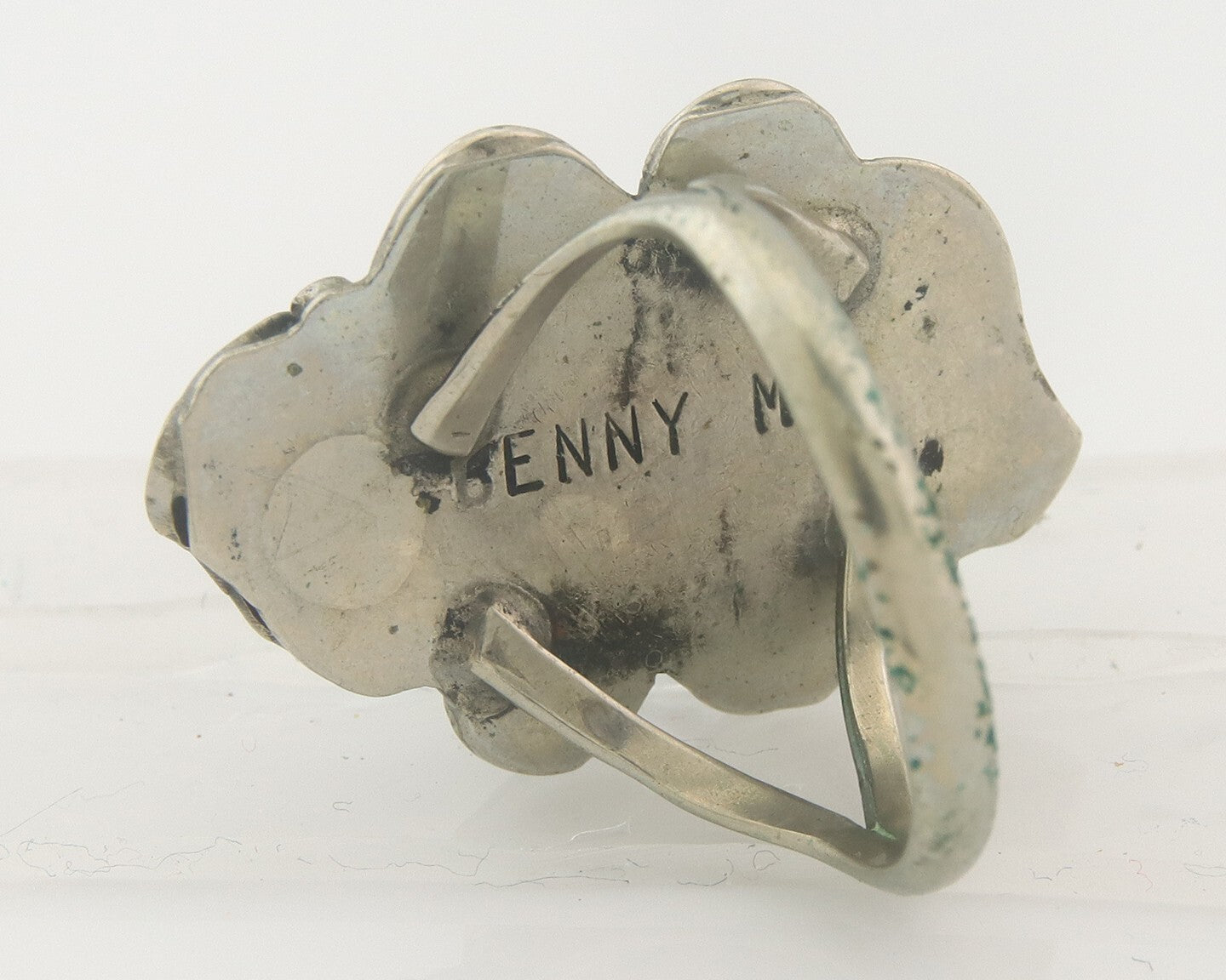 Vintage Navajo Ring 925 Sterling 999 Nickel Turquoise Signed Benny M Size 8.0