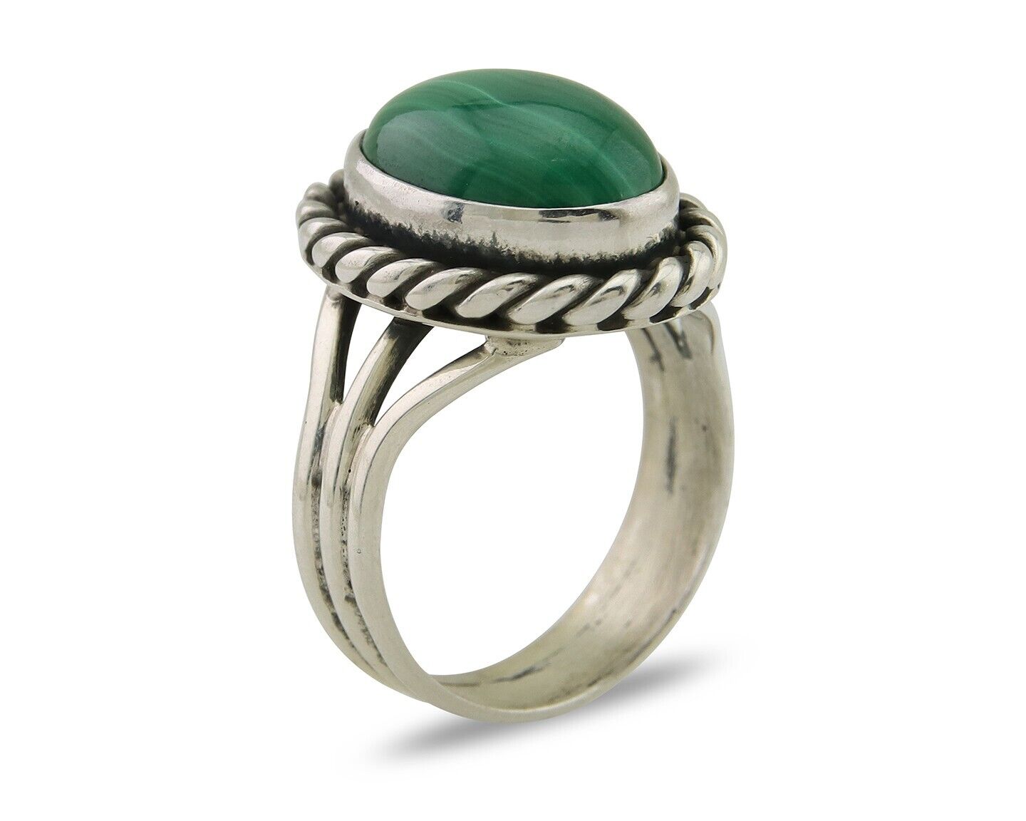 Navajo Ring 925 Silver Natural Malachite Native American Artist C.80's