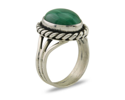Navajo Ring 925 Silver Natural Malachite Native American Artist C.80's