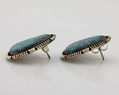 Navajo Earrings 925 Silver Natural Blue Turquoise Signed William Denetdale C.80s