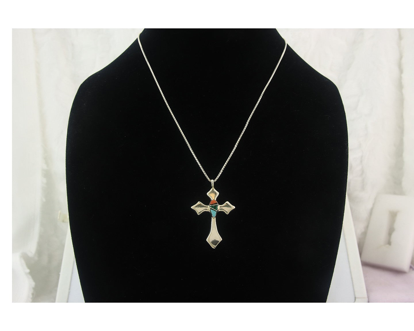 Navajo Cross Necklace Sterling Silver Authentic Natural Gemstones Signed M