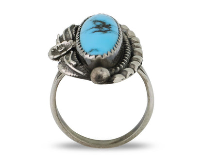 Navajo Ring 925 Silver Sleeping Beauty Turquoise Artist Signed SC C.80's