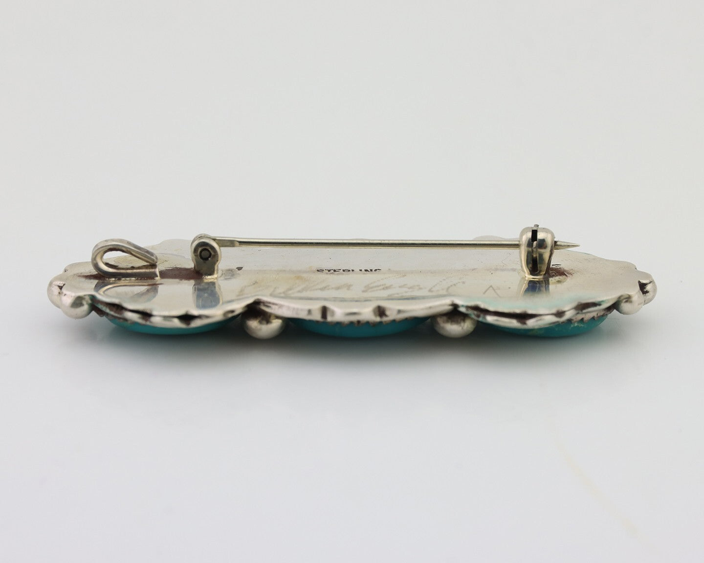 Navajo Pin Pendant 925 Silver Natural Turquoise Signed Billy Eagle C.80's