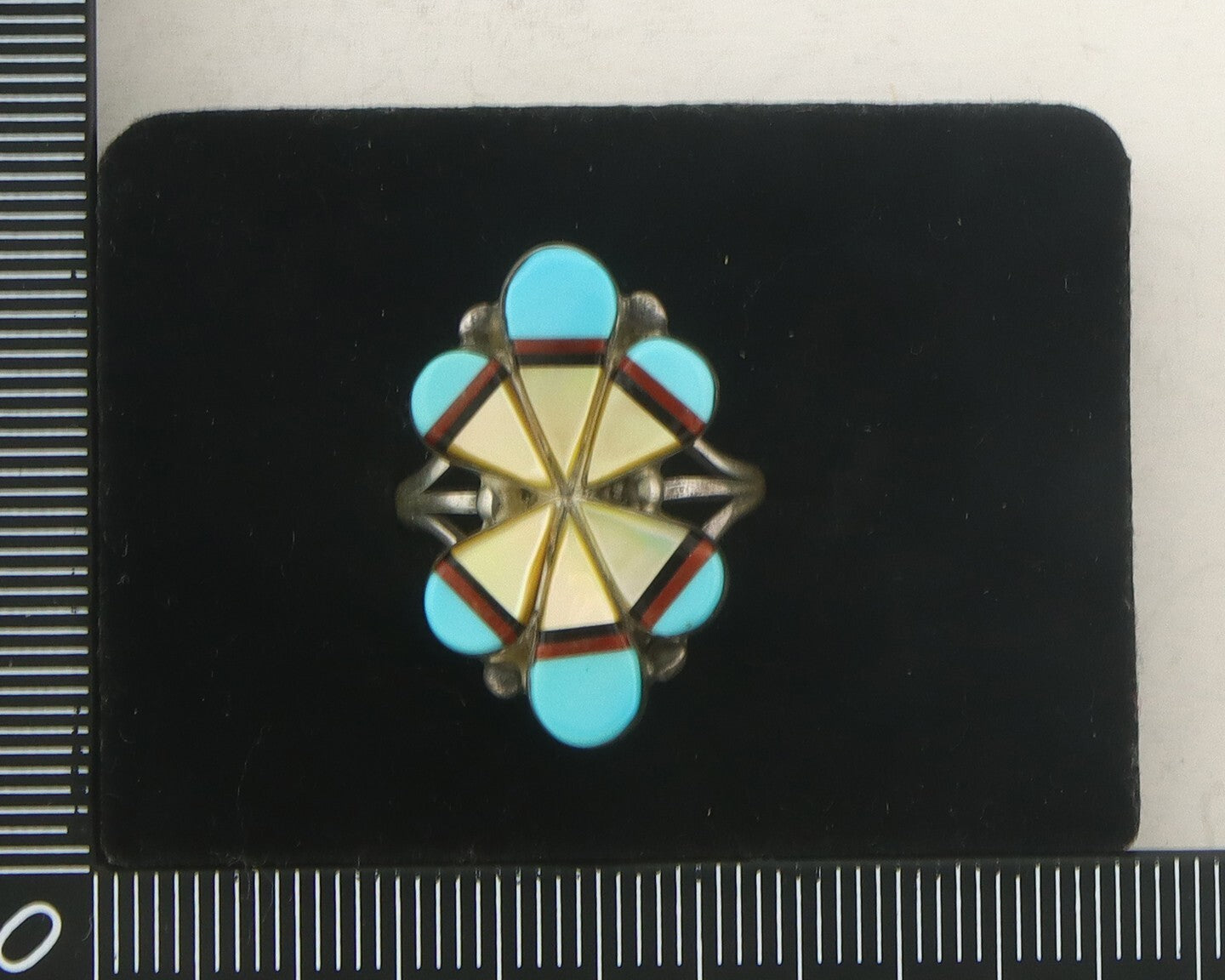 Vintage Navajo Ring 925 Sterling Gemstone Signed E. Sunburst Size 6