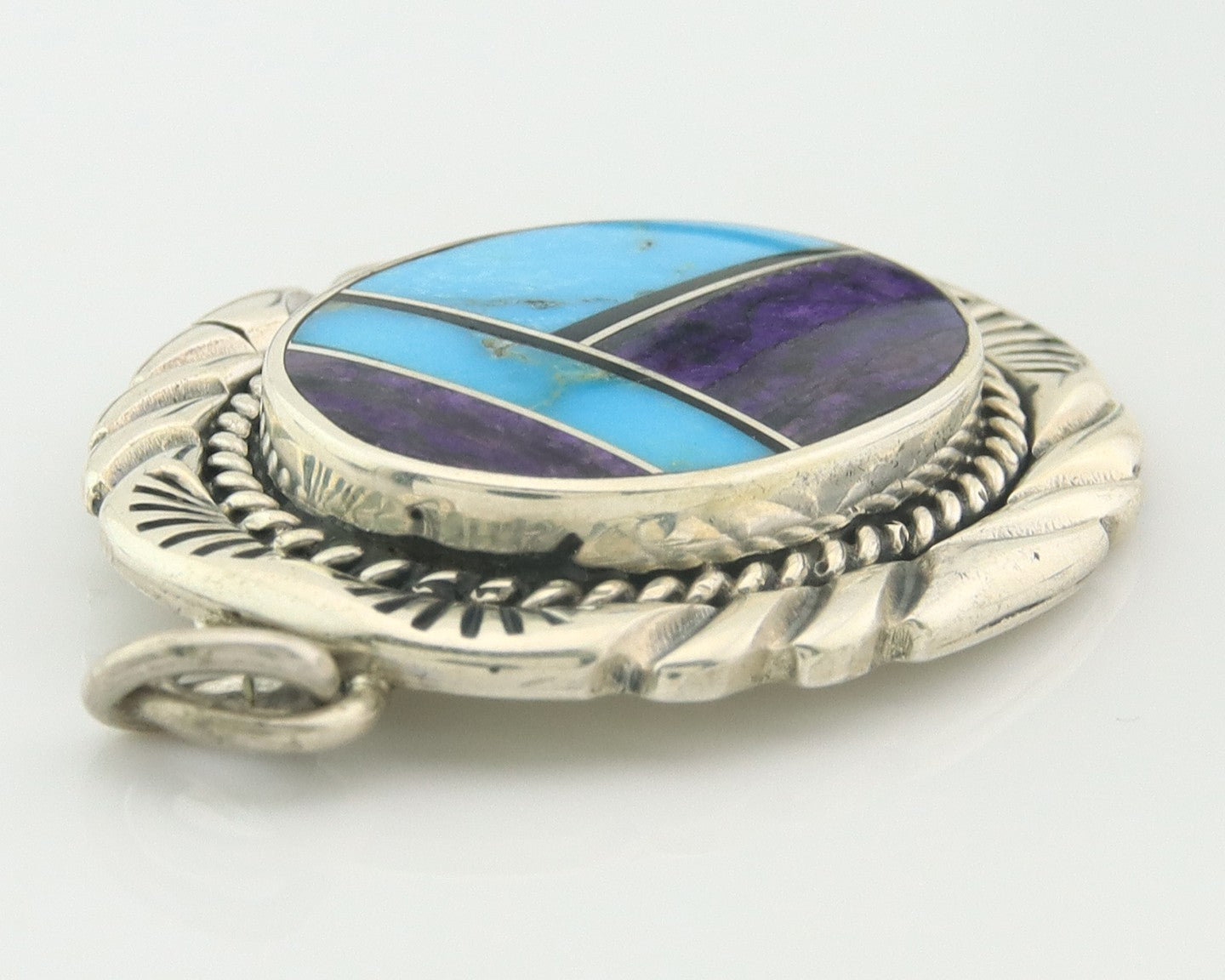 Navajo Pendant Sterling Silver Natural Gemstone Vintage Signed Bull Head