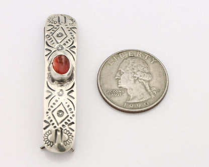 Women Navajo Hair Clip Barrette 925 Silver White Red Spiney Oyster Native Artist