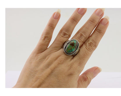 Navajo Ring 925 Silver Natural Turquoise Signed M Montoya Size 7.5 C.80's