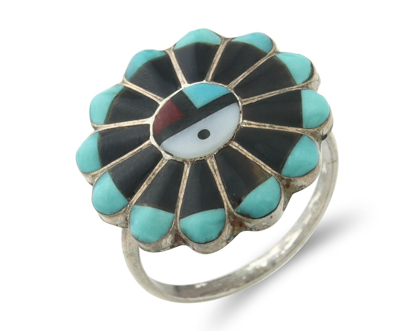 Vintage Zuni Ring 925 Sterling Silver Natural Gemstone Size 7.0