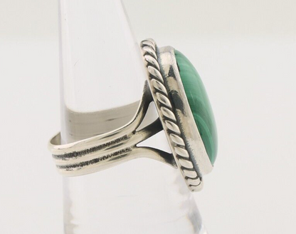 Navajo Ring 925 Silver Natural Malachite Native American Artist Size 8.0 C.80's