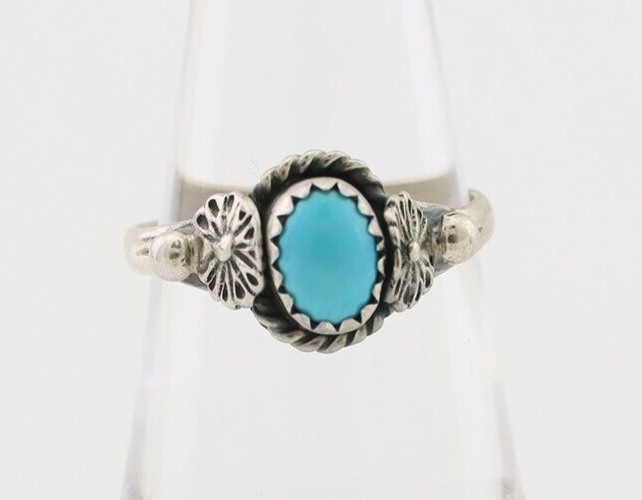 Navajo Ring 925 Silver Kingman Turquoise Native American Artist Made In 1985