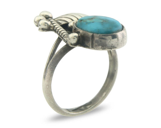 Navajo Ring 925 Sterling Turquoise Handmade Native Artist C.80's Size 6.5