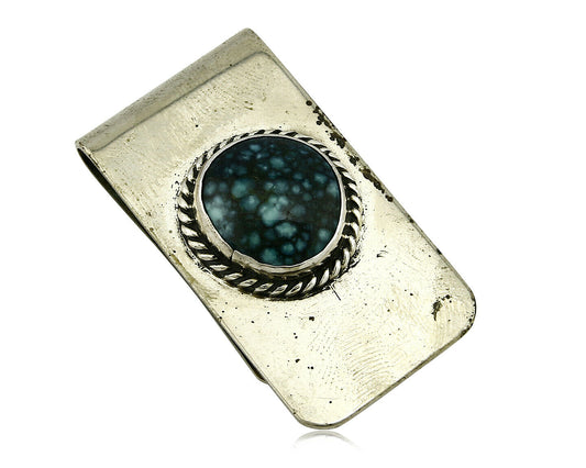 Navajo Money Clip .925 Silver & Nickle China MTN Turquoise Artist Native C.1990