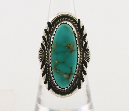 Navajo Ring 925 Silver Natural Blue Turquoise Signed M Begay C.80's