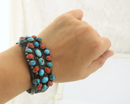 Navajo Cuff Bracelet Sterling Silver Natural Gemstone Vintage Handmade