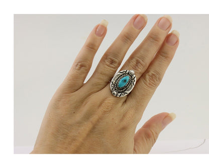 Navajo Ring 925 Silver Sleeping Beauty Turquoise Signed V & N EDSITTY C.80's