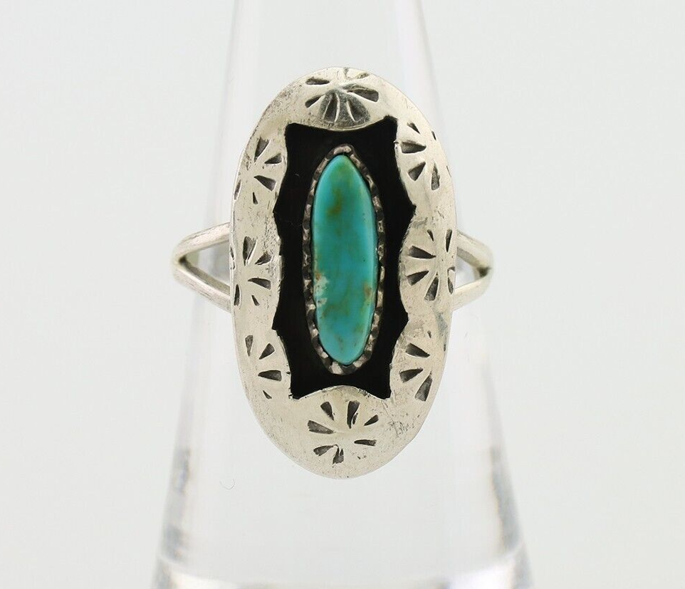 Navajo Ring 925 Silver Natural Blue Turquoise Native American Artist C.80's