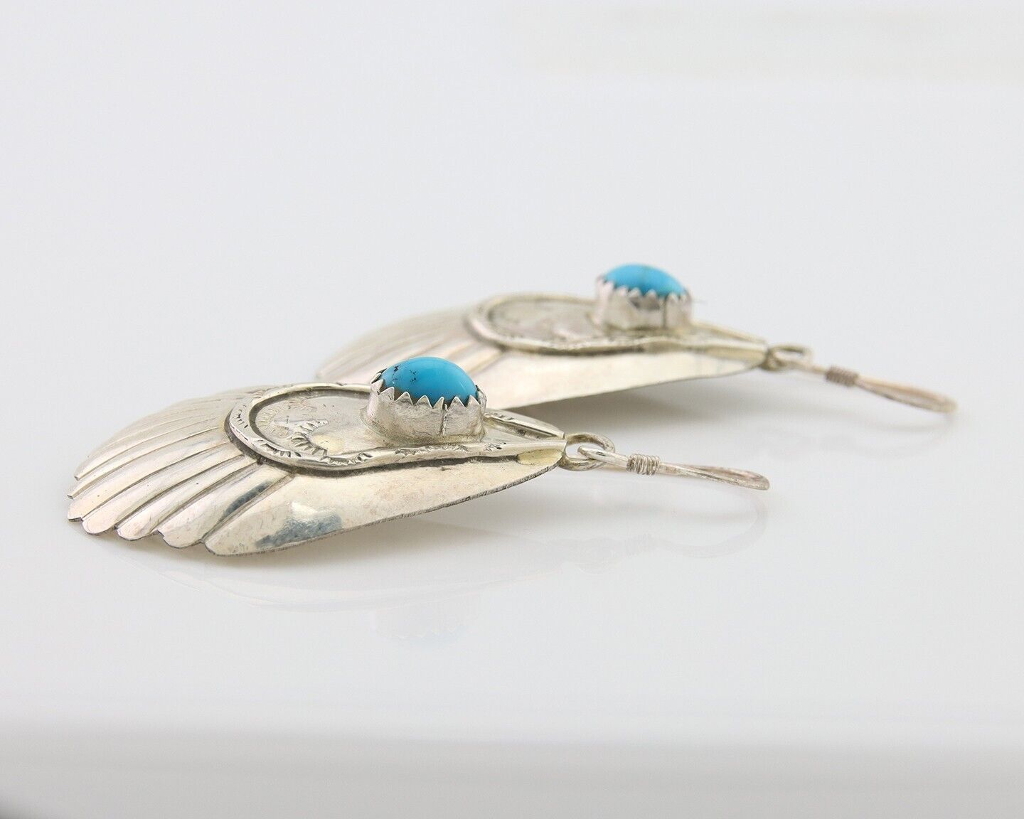 Navajo Earrings 925 Silver Turquoise Artist Signed Dean Brown C.80's