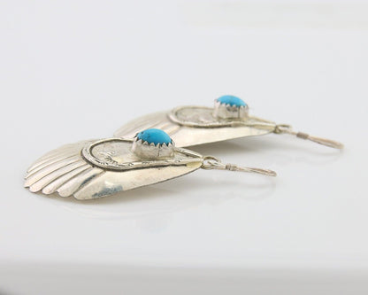Navajo Earrings 925 Silver Turquoise Artist Signed Dean Brown C.80's