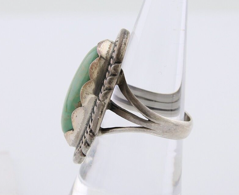 Navajo Handmade Ring 925 Silver Natural Turquoise Signed Sunrise C.80's