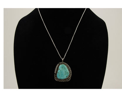 Navajo Pendant 925 Silver Turquoise Native Artist Signed The Blue Indian 1995