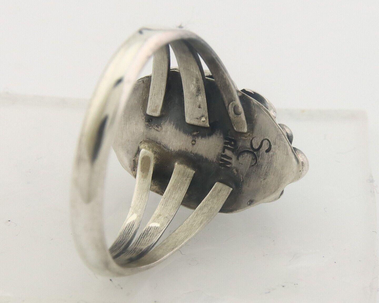 Navajo Ring 925 Sterling Natural Turquoise Native Artist C.80's Size 7.5