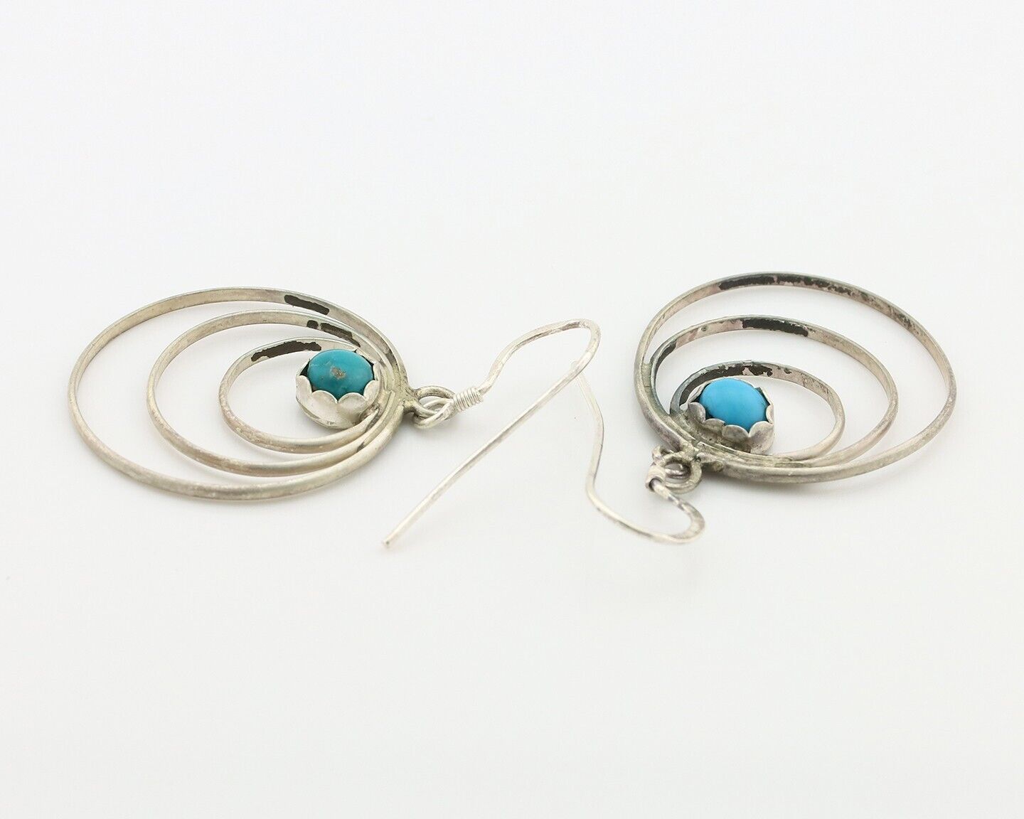 Navajo Dangle Handmade Earrings 925 Silver Blue Turquoise Native Artist C.80's