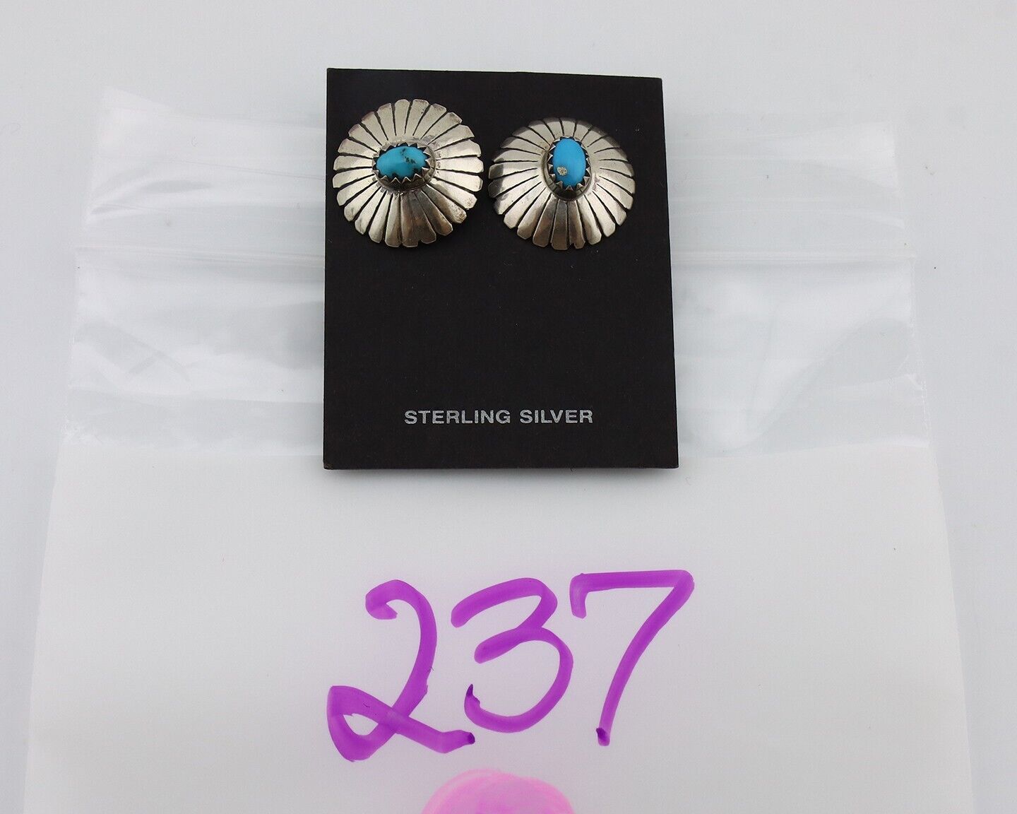 Navajo Hand Stamped Earrings 925 Silver Turquoise Native Artist C.80's